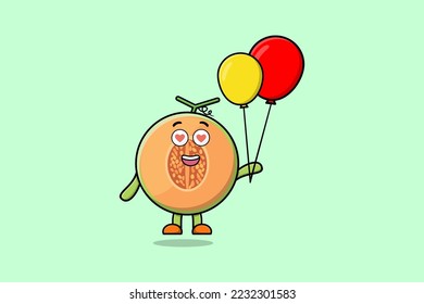 Cute cartoon Melon floating with balloon cartoon vector illustration