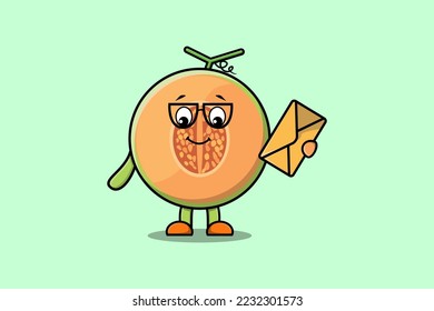 Cute cartoon Melon holding envelope character with cartoon vector illustration style