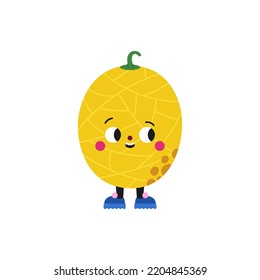 Cute cartoon melon illustration on a white background. Funny colorful character.