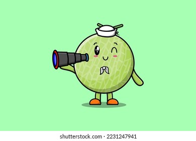 Dibujo lindo Melon Sailor con sombrero y diseño binocular de estilo moderno