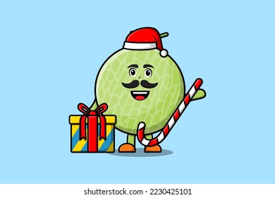caricatura linda El personaje de la cláusula Melon santa trae caramelos y cajas de navidad navidad