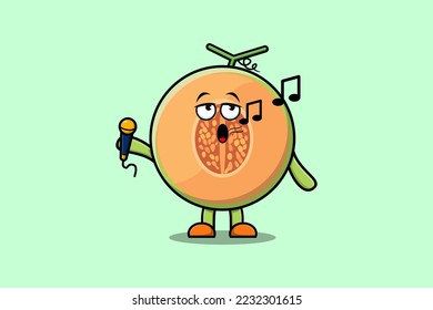 Cute cartoon Melon singer character holding mic in flat modern style design illustrations
