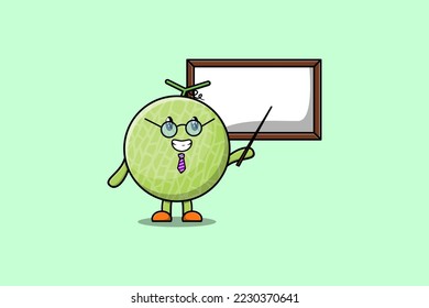 Cute cartoon Melon teacher character teaching with whiteboard in flat cartoon style concept