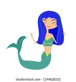 Cute cartoon mermaid, design element, vector illustration
