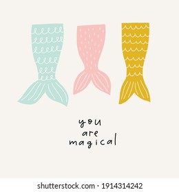 Cute cartoon mermaid in flat style. Vector illustration with Mermaid