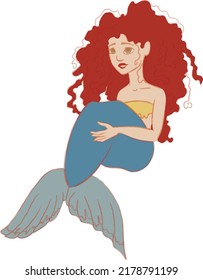 Cute cartoon mermaid. Little Mermaid with Blue Hair and a pink tail. A magical creature.