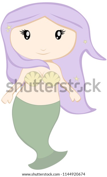 Cute Cartoon Mermaid Purple Hair Shell Stock Vector Royalty Free