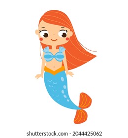 Cute cartoon mermaid. Cartoon style fairy tale character