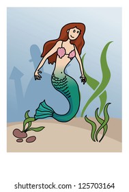 Cute Cartoon Mermaid Vector