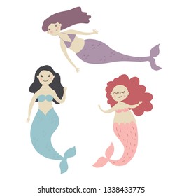 Cute cartoon mermaids set. Stickers, clip art for girls in kawaii style. For invitations, scrapbook, blogging, mobile games, phone cases, t shirt prints