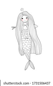 Cute cartoon mermaids. Siren. Sea theme.  vector illustration 