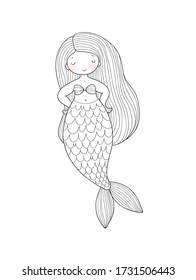 Cute cartoon mermaids. Siren. Sea theme.  vector illustration 