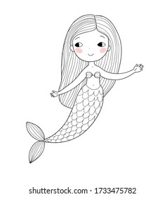 Cute cartoon mermaids. Siren. Sea theme. vector illustration. Beautiful cartoon girl with a fish tail