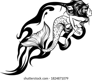 Cute cartoon mermaids. Siren. Sea theme. vector illustration