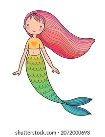Cute cartoon mermaids. Siren. Sea theme. vector illustration. Beautiful cartoon girl with a fish tail