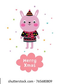 cute cartoon merry christmas greeting card vector