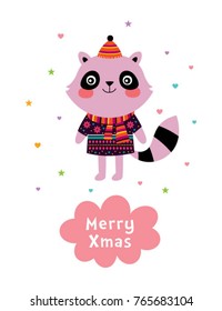 cute cartoon merry christmas greeting card vector