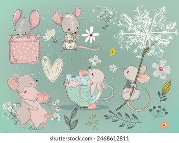 cute cartoon mice vector collection