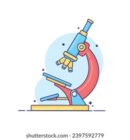 Cute cartoon microscope, flat carton design style, blue, red, and yellow color isolated by white, good for resource design, asset design, element design, children books