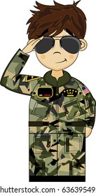 Cute Cartoon Military Pilot Saluting