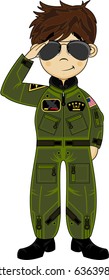 Cute Cartoon Military Pilot Saluting