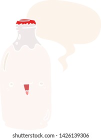cute cartoon milk bottle with speech bubble in retro style