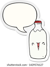 cute cartoon milk bottle with speech bubble sticker