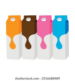 Cute cartoon milk box. strawberry, chocolate , banana , orange and regular milk. Isolated vector clip art illustration.