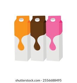 Cute cartoon milk box. strawberry, chocolate , banana , orange and regular milk. Isolated vector clip art illustration.