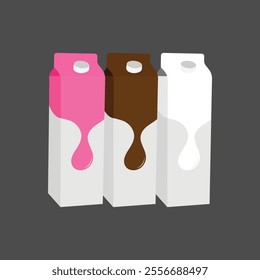 Cute cartoon milk box. strawberry, chocolate , banana , orange and regular milk. Isolated vector clip art illustration.