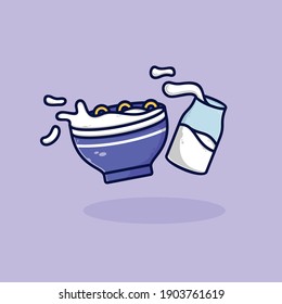 cute cartoon milk and cereal vector illustration