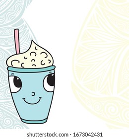 Pequeña caricatura de leche batida. Ilustración del vector