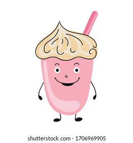 Cute cartoon milk shake. Vector illustration