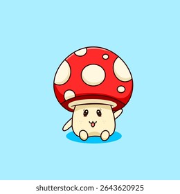 Cute Cartoon Mini Mushroom Smiling and Waving Hello Vector Illustration Cartoon Design