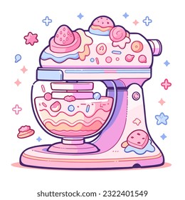 A cute cartoon mixer with a bowl of cake batter svg