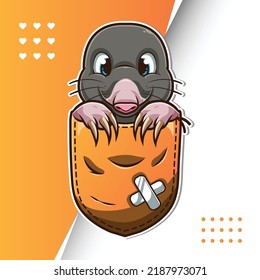 Cute cartoon mole in a pocket