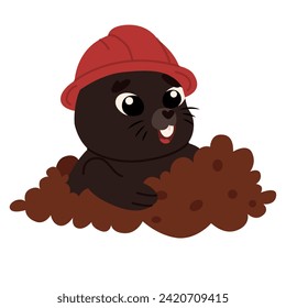 Cute cartoon mole in a red cap. Vector illustration.