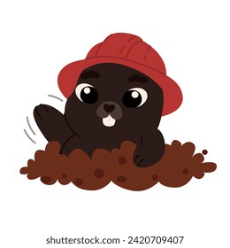 Cute cartoon mole in a red hat. Vector illustration.