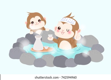 cute cartoon money enjoy with hot spring