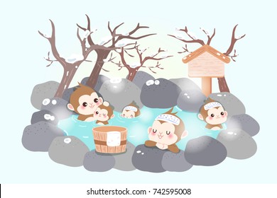 cute cartoon money enjoy with hot spring