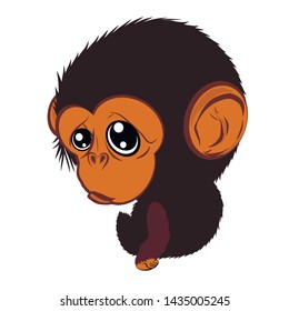 Cute cartoon monkey with big eyes. Vector hand drawn 