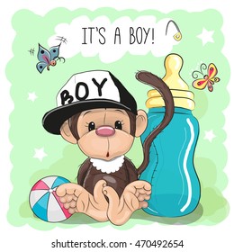Cute Cartoon Monkey boy with feeding bottle