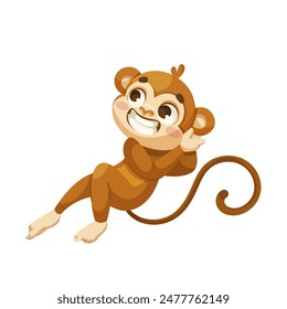 Cute cartoon monkey character with a big smile, illustrated in a playful style, on a white background. Vector illustration