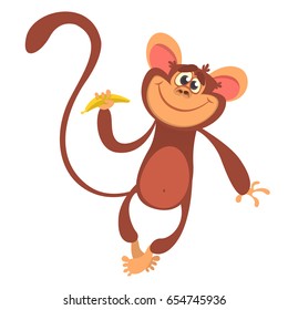 Cute cartoon monkey character icon. Wild animal collection. Chimpanzee mascot waving hand and presenting. Isolated on white background. Flat design. Vector illustration