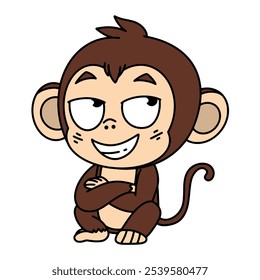 Um bonitinho personagem de macaco fazendo um gesto brincalhão, provocante. Perfeito para designs ou conteúdo que exigem uma expressão divertida e astuta. Ótimo para produtos infantis e projetos humorísticos. Imagem vetorial.