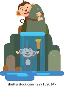 süßer Cartoon-Affencharakter auf weißem Hintergrund, Vektorgrafik