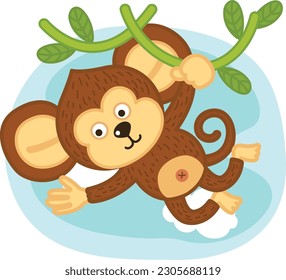 cute cartoon monkey character on white background illustration