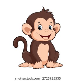 Carácter lindo del mono de la historieta sonriendo - ilustración feliz del mono del bebé
