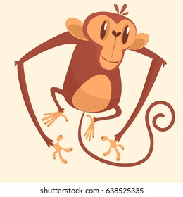  Cute cartoon monkey character. Wild forest animal collection. Baby education. Isolated on white background. Flat design. Vector illustration of chimpanzee