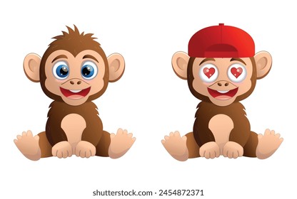 Cute cartoon monkey children's vector illustration. For poster, greeting card and children's design.